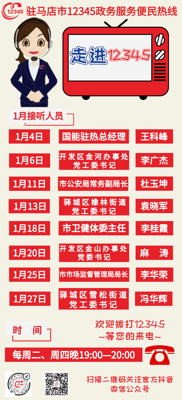 速看！一月份這些單位將接聽12345政務(wù)服務(wù)熱線