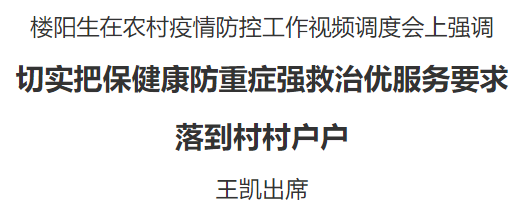 樓陽(yáng)生主持召開農(nóng)村疫情防控工作視頻調(diào)度會(huì)